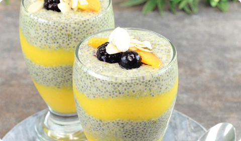 Layered Peach Matcha Chia Pudding